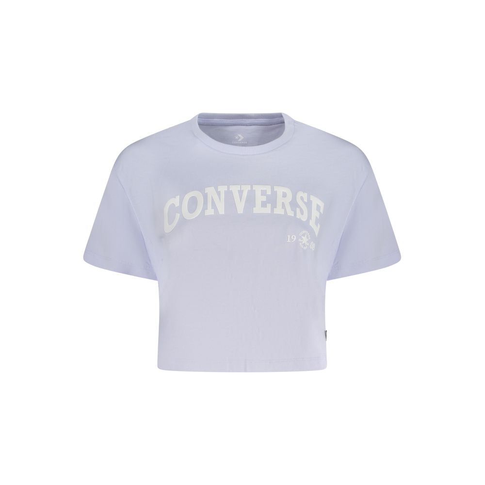Converse Purple Cotton Women T-Shirt featuring crew neck and signature logo, perfect for casual or layered styling.