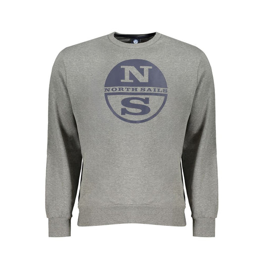 North Sails Gray Cotton Men Sweater with crew neck and logo on front, showcasing modern style and comfort.