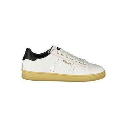 Blauer White Leather Men Sneaker with black accents and a removable footbed for enhanced comfort and style.