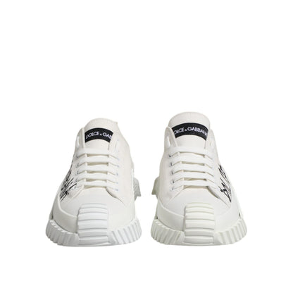 Dolce & Gabbana White Logo Print Lace Up Low Top Sneakers Shoes