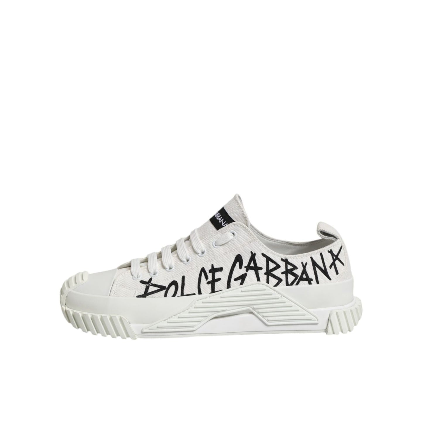 Dolce & Gabbana White Logo Print Lace Up Low Top Sneakers Shoes