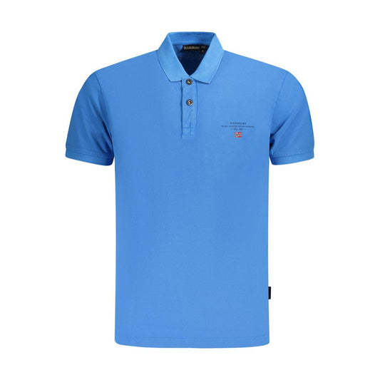 Napapijri Blue Cotton Men Polo Shirt with short sleeves and logo embroidery, ideal for casual luxury and sophisticated style.