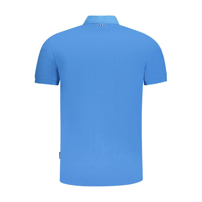 Back view of Napapijri Blue Cotton Men Polo Shirt with short sleeves and signature logo accents, perfect for classy casual occasions.