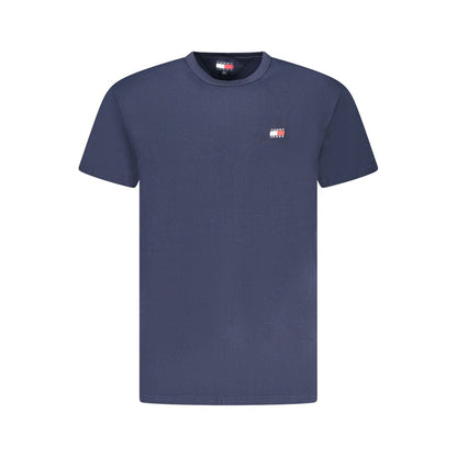 Tommy Hilfiger Blue Cotton Men T-Shirt with logo embroidery, eco-friendly short sleeve crew neck
