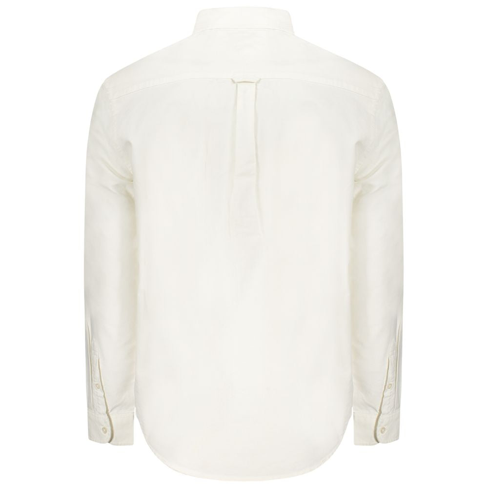 Tommy Hilfiger White Cotton Men Shirt, back view showing long sleeves and button cuffs for a classic look