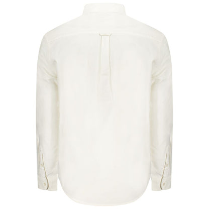 Tommy Hilfiger White Cotton Men Shirt, back view showing long sleeves and button cuffs for a classic look