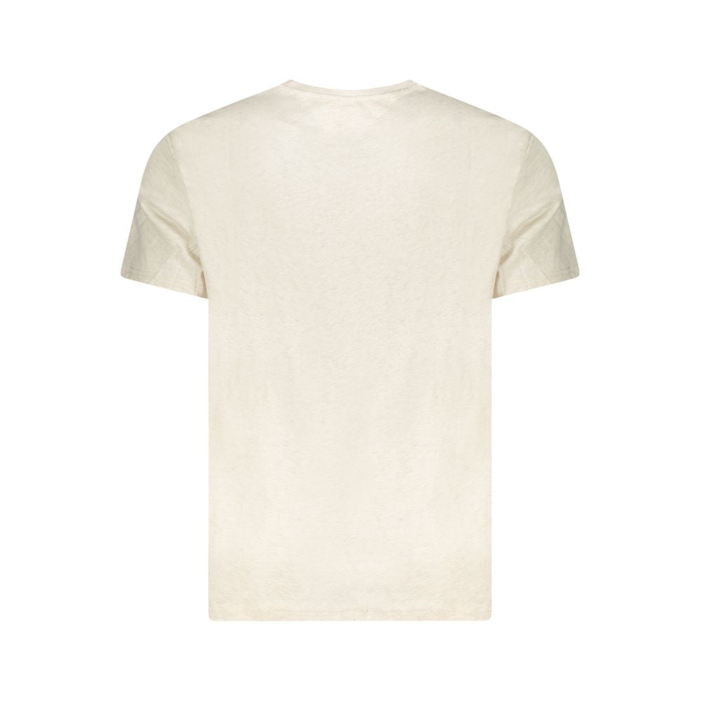 Tommy Hilfiger Beige Cotton Men T-Shirt with short sleeves and crew neck, showcasing a back view for modern style and comfort.