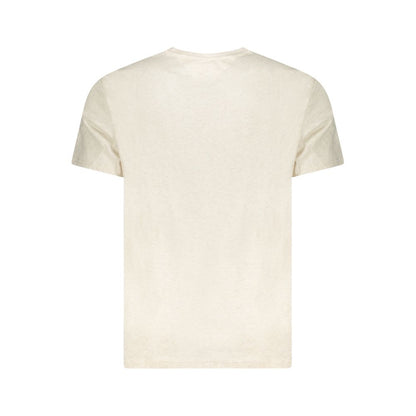 Tommy Hilfiger Beige Cotton Men T-Shirt with short sleeves and crew neck, showcasing a back view for modern style and comfort.