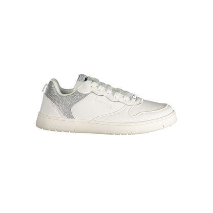 Gas White Polyester Women Sneaker with silver contrast details and Gas logo, stylish Italian design for fashion-forward looks.