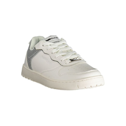 Gas White Polyester Women Sneaker with silver details and Gas logo, perfect for fashion-forward style and casual elegance.