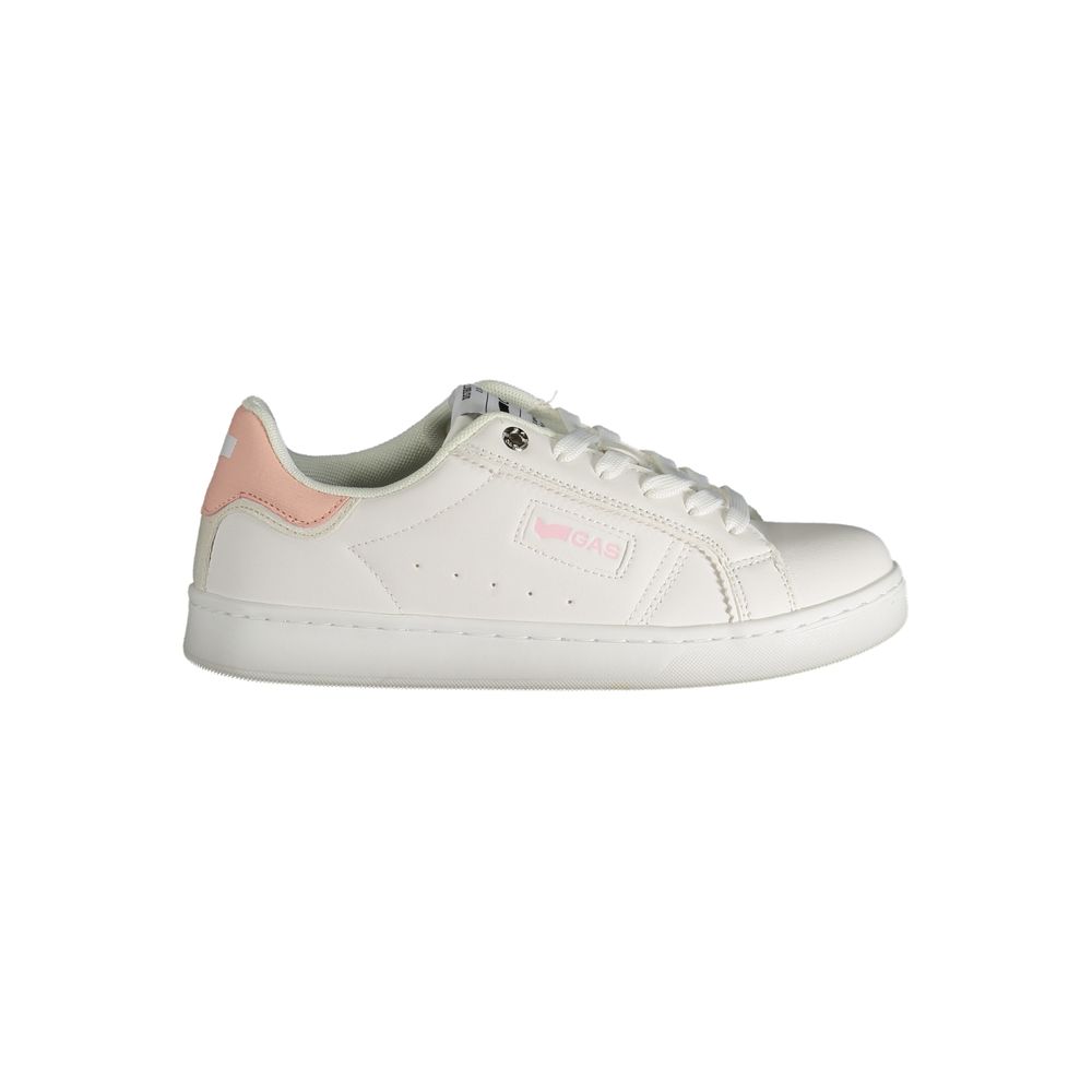 Gas White Polyester Women Sneaker with pink detailing and distinctive print, side view