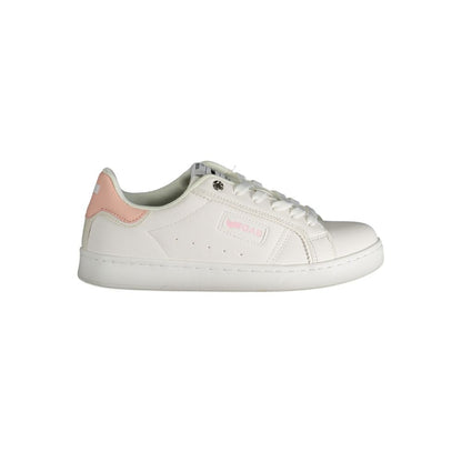 Gas White Polyester Women Sneaker with pink detailing and distinctive print, side view