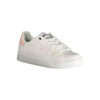 Gas White Polyester Women Sneaker with pink accents and unique design for sporty fashion.