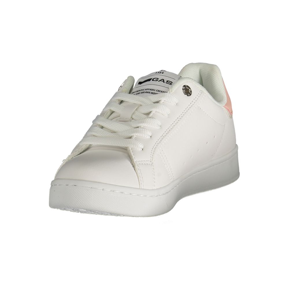 Gas White Polyester Women Sneaker with pink accents, stylish and trendy design.