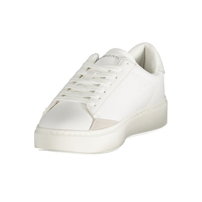 Gas White Polyester Women Sneaker with bold design and athletic functionality featuring iconic Gas logo and silver details.