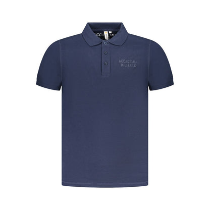 Accademia Militare Blue Cotton Polo Shirt with short sleeves, 3 buttons, and logo.