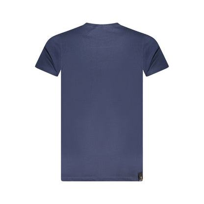 Accademia Militare Blue Cotton T-Shirt with short sleeves and crew neck, featuring an eagle ball print logo on the back.