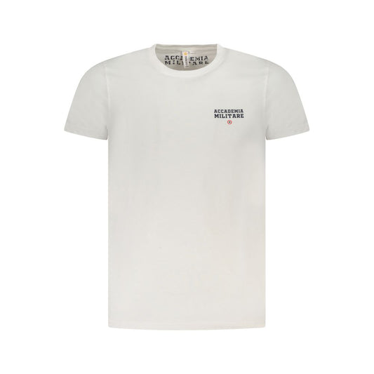 Accademia Militare White Cotton T-Shirt, short sleeve, crew neck, with logo print, displaying small academy design.