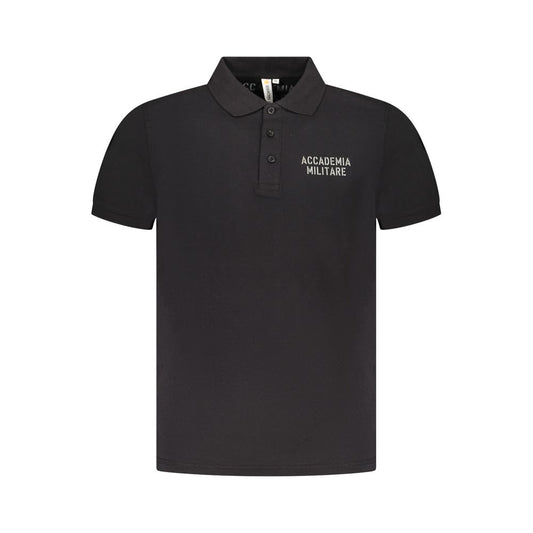Accademia Militare Black Cotton Polo Shirt with 3 buttons and logo print.