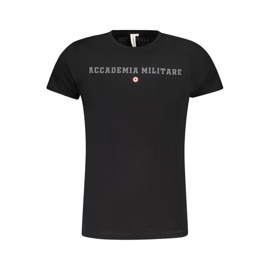 Accademia Militare Black Cotton T-Shirt, short sleeve with printed logo, crew neck design