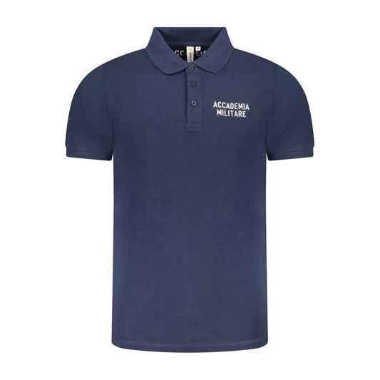 Accademia Militare Blue Cotton Polo Shirt with short sleeves, contrast print, logo, and three-button design.
