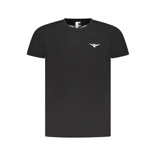 Accademia Militare Black Cotton T-Shirt with eagle print and logo, short sleeve, crew neck design.