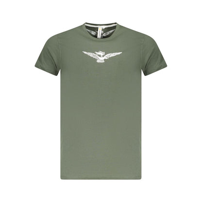 Accademia Militare Green Cotton T-Shirt with short sleeves, big eagle logo, crew neck, and print design.