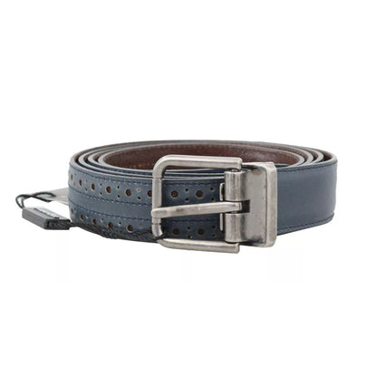 Dolce & Gabbana Blue Perforated Leather Gray Buckle Belt
