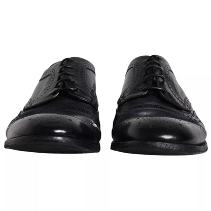 Dolce & Gabbana Dark Blue Leather Derby Wingtip Formal Shoes