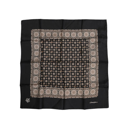 Dolce & Gabbana Black Brown Patterned Square Foulard Scarf