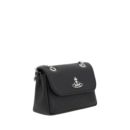 Vivienne Westwood Black Polyethylene Shoulder Bag with chain strap and Orb logo on front flap for secure, stylish access.