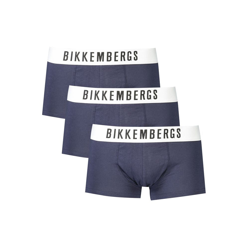 Bikkembergs Blue Cotton Underwear boxer parigamba tri-pack with elastic waistband and logo print