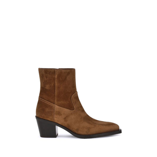 Stuart Weitzman Brown Calf Leather Bos Taurus Ankle Boots