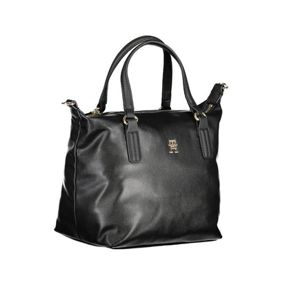 Tommy Hilfiger Black Polyester Handbag with adjustable strap, logo, and zip closure