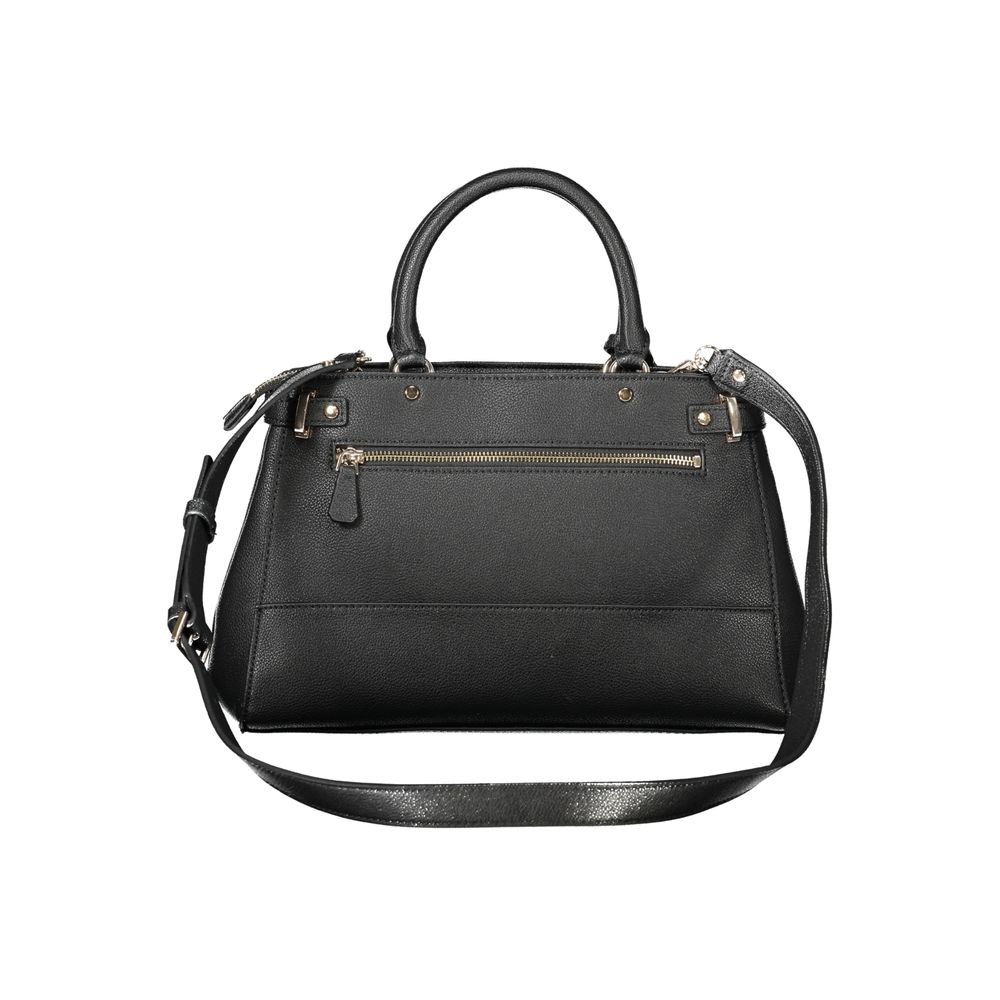 Guess Jeans Black Polyethylene Handbag with dual handles, adjustable strap, external pocket, and protective feet, perfect for stylish carrying.