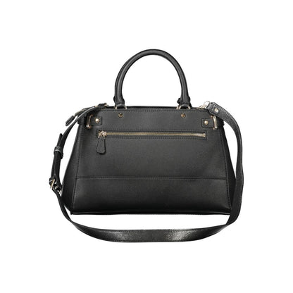 Guess Jeans Black Polyethylene Handbag with dual handles, adjustable strap, external pocket, and protective feet, perfect for stylish carrying.