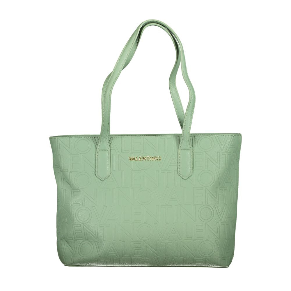 Mario Valentino Green Polyethylene Handbag with two handles, contrasting details, zip closure, and logo embossed design.