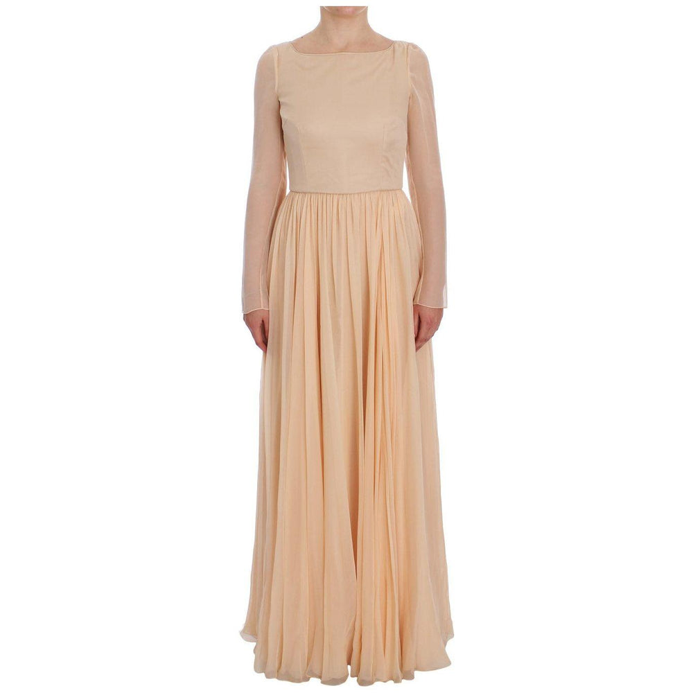 Dolce & Gabbana Elegant Beige Silk Full Length Sheath Dress Dresses Dolce & Gabbana Tan