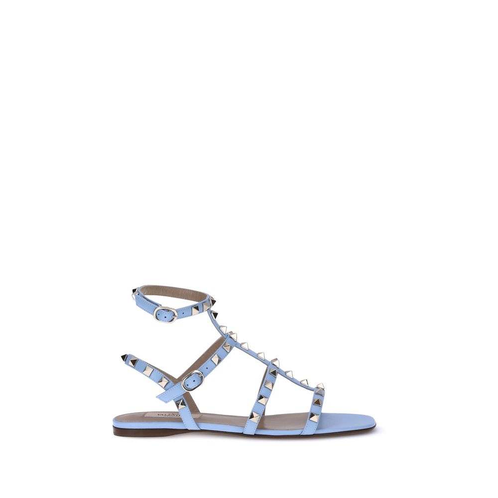 Valentino Garavani Light Blue Calf Leather Bos Taurus Flat Sandals