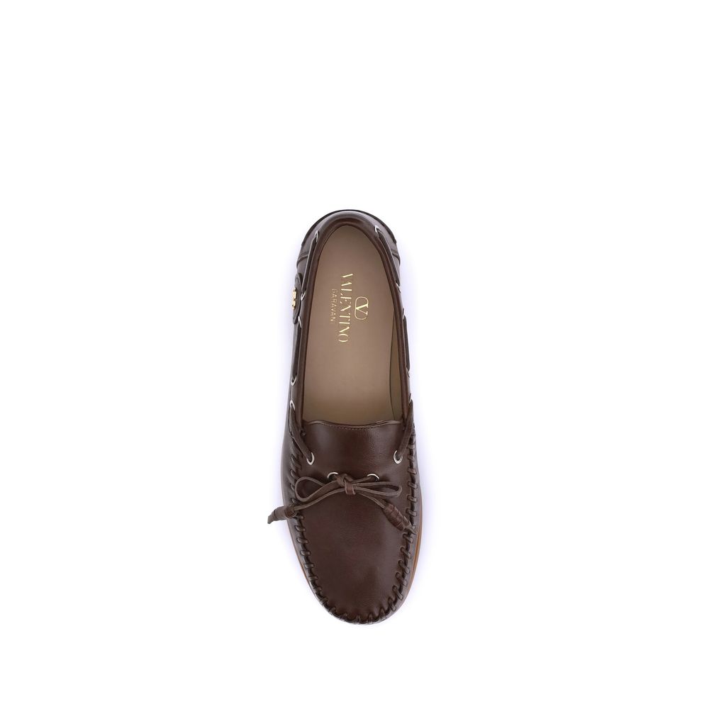 Valentino Garavani Brown Calf Leather Bos Taurus Slip-On Loafers
