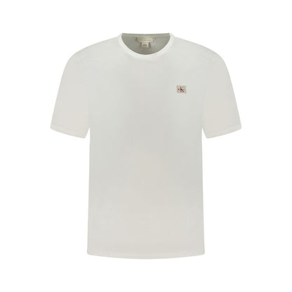 Calvin Klein White Cotton Men T-Shirt with logo on chest, showcasing elegant design and comfort.