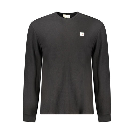 Calvin Klein Black Cotton Men Sweater with logo, long-sleeved crew neck design, perfect for modern style and comfort.