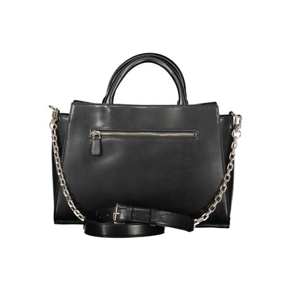 Guess Jeans Black Polyethylene Handbag with adjustable strap, two handles, external pocket, contrasting details, and logo.