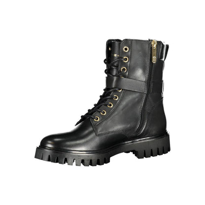 Tommy Hilfiger Black Leather Women Boot