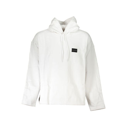Calvin Klein White Cotton Men Sweater with hood and CK logo, eco-friendly fashion, crafted from 100% recycled cotton.