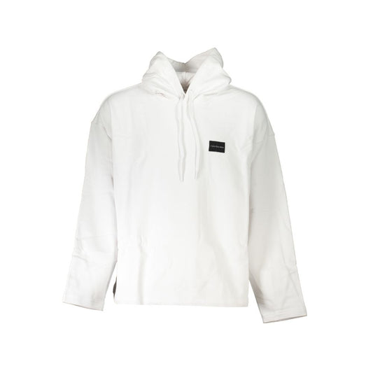 Calvin Klein White Cotton Men Sweater with hood and CK logo, eco-friendly fashion, crafted from 100% recycled cotton.