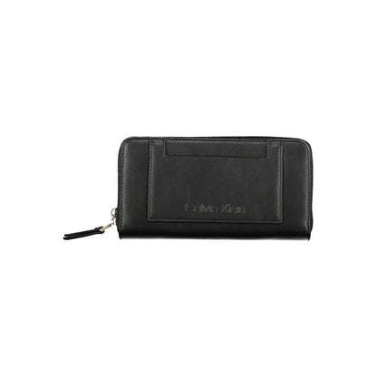 Calvin Klein Black Polyester Wallet with zip closure, 5 compartments, coin purse, card spaces, external pocket, and logo