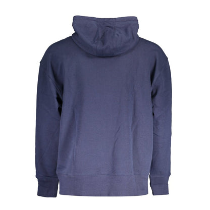 Back view of Tommy Hilfiger Blue Cotton Men Sweater in chic blue with hoodie.