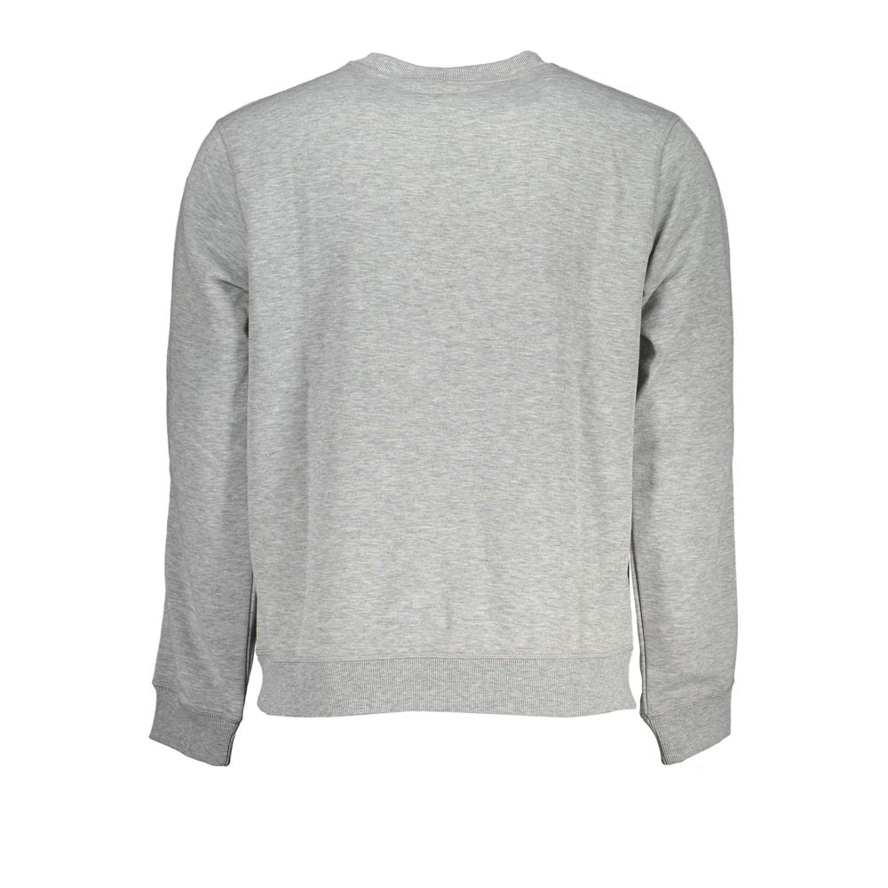 Back view of Calvin Klein Gray Polyester Men Sweater, showcasing simple and sleek design ideal for casual sophistication.
