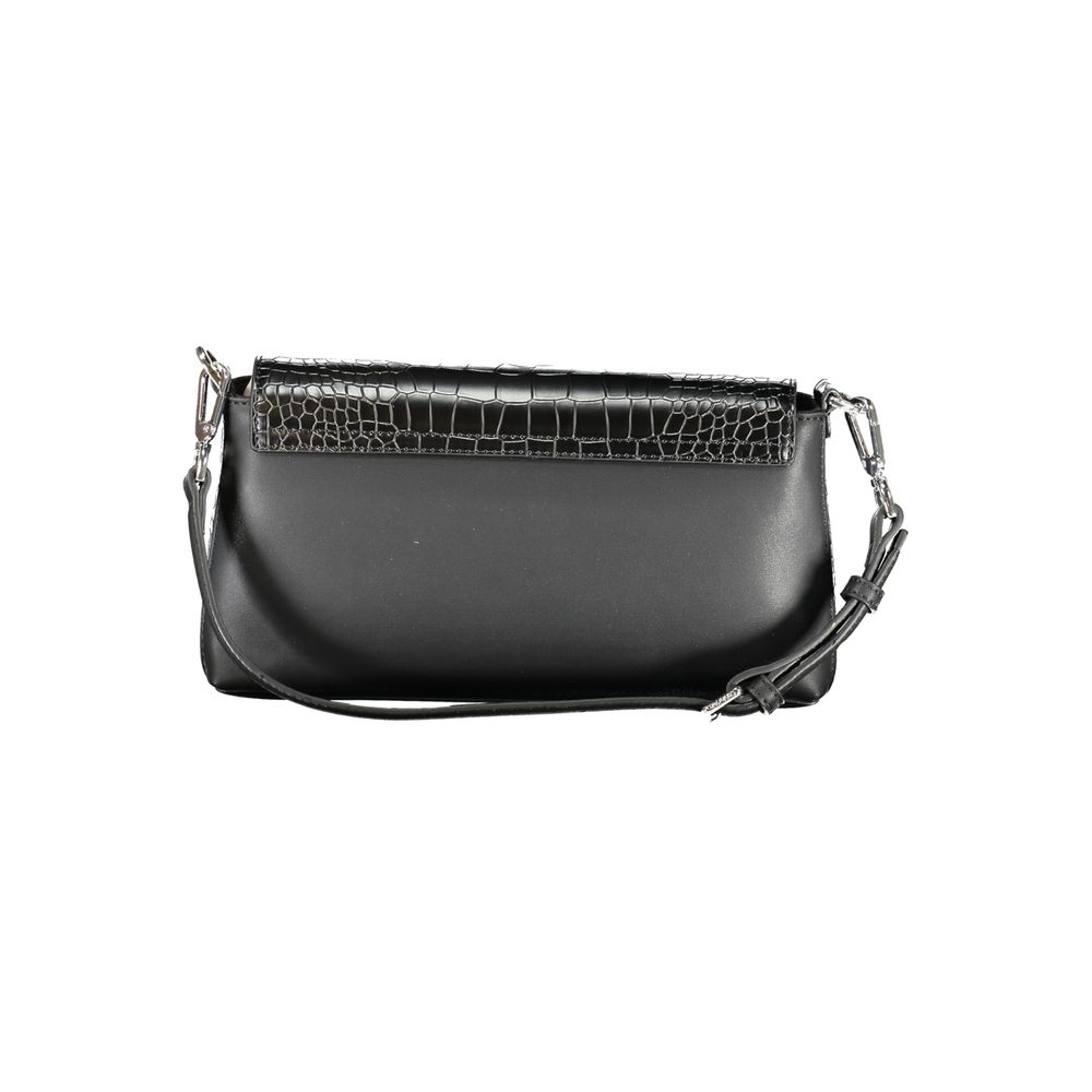 Calvin Klein Black Polyester Handbag with adjustable strap and internal card pocket, featuring contrast details and automatic closure.